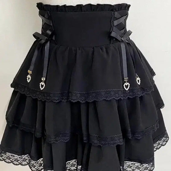 [BUNJANG] Primeros Princess Melody Lace-up 3-Tier Frill Skirt / 프리메로 프린세스 멜로디 레이스업 3단 프릴 스커트 캉캉 지뢰계 양지뢰