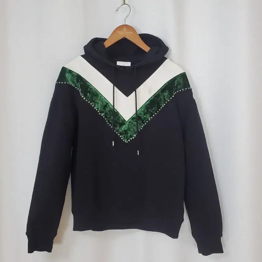 [BUNJANG] Sandro Velour Color Block Hoodie / 산드로 기모 후드티 free