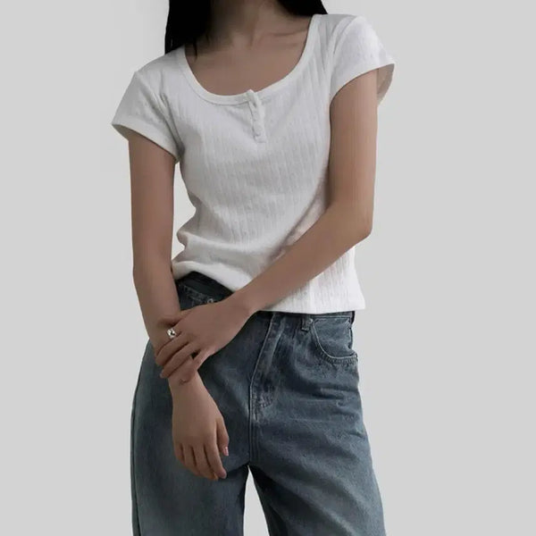 [BUNJANG] Ponet Punching Henley Short-Sleeve T-Shirt / 포네크 펀칭 헨리넥 반팔 티셔츠 여름 반팔티 에이블리 지그재그
