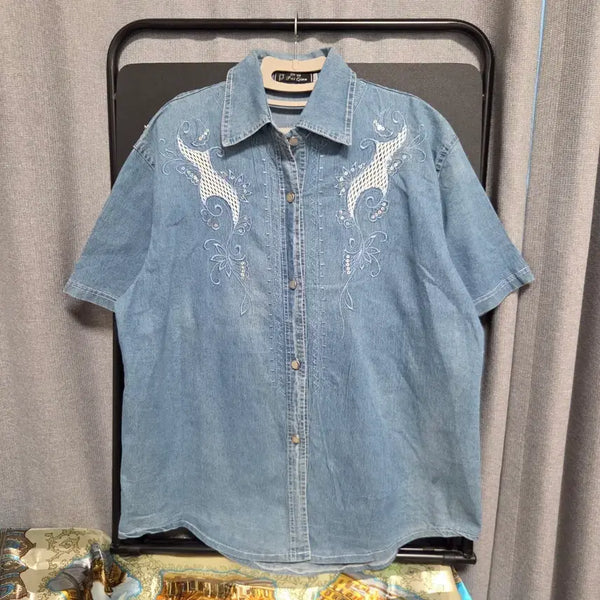 [BUNJANG] Japanese Vintage Denim Short Sleeve Shirt XL / Japanese vintage 데님 반팔 셔츠 XL(105)