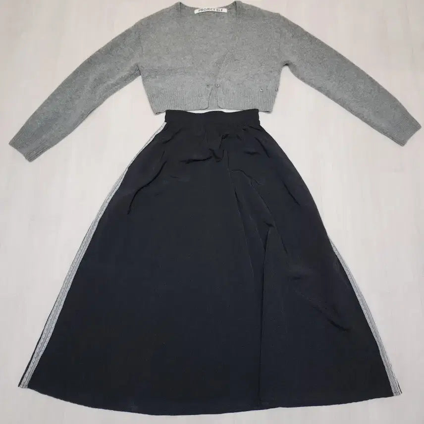 [BUNJANG] Knit Cardigan & Lace Point Skirt Set / 니트가디건&레이스포인트 스커트