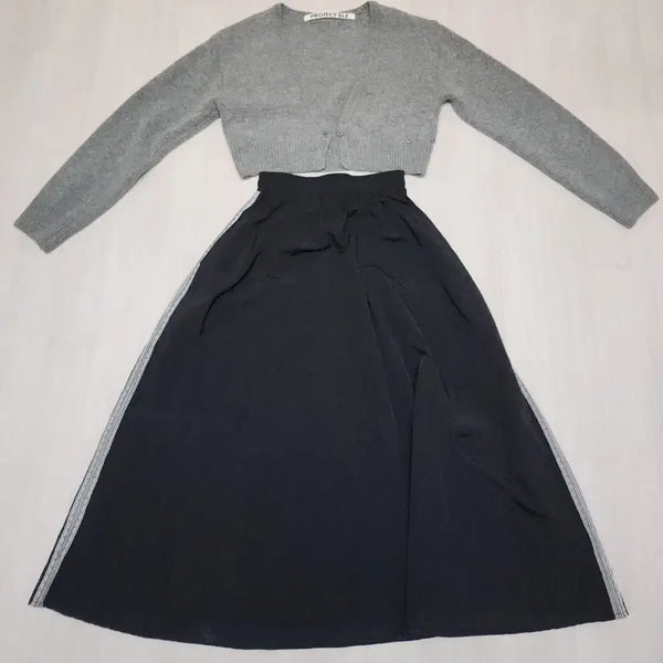 [BUNJANG] Knit Cardigan & Lace Point Skirt Set / 니트가디건&레이스포인트 스커트