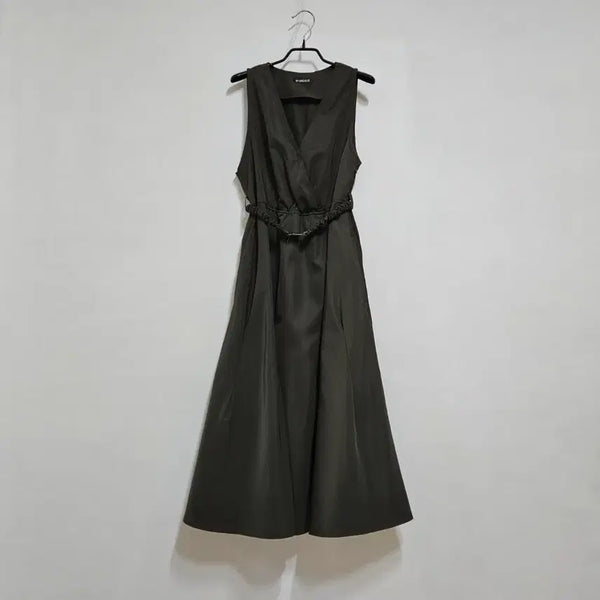 [BUNJANG] Belted Long Dress Khaki Prada Fabric / 벨티드 롱원피스
