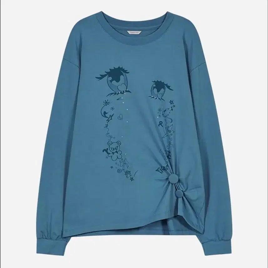 [BUNJANG] Type Service Cry Eyes Ruched Long Sleeve Top Blue / 타입서비스 Cry Eyes Ruched Top [Blue]