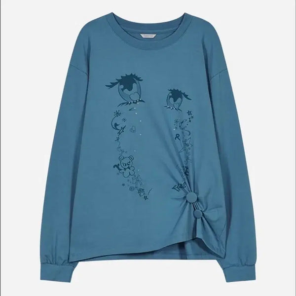 [BUNJANG] Type Service Cry Eyes Ruched Long Sleeve Top Blue / 타입서비스 Cry Eyes Ruched Top [Blue]
