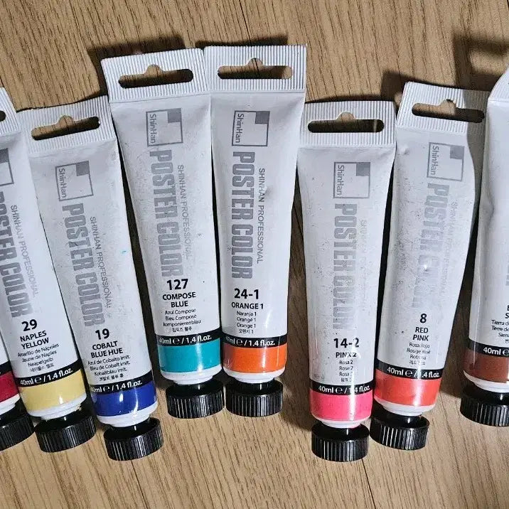 [BUNJANG] Alpha & Shinhan Poster Color Set - 40ml Tubes (10 Colors) / 포스터칼라 튜브형 40ml 10종 일괄 판매