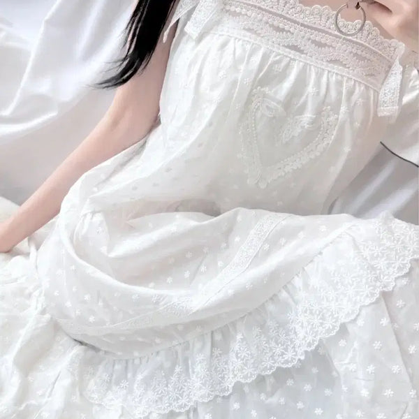 [BUNJANG] White Lace Long Nightgown / 화이트 레이스 롱 원피스 잠옷