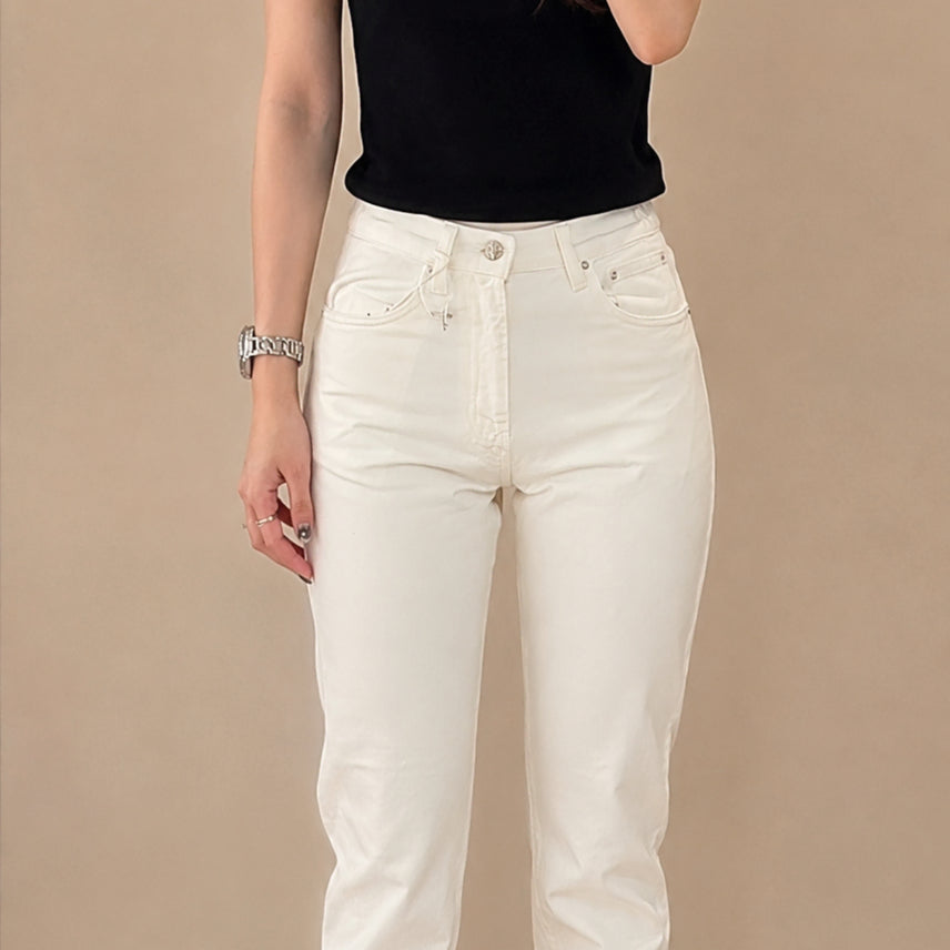 [BUNJANG] Off-White Twist Hem Denim Jeans / 토템 트위스트 심 데님 청바지 오프 화이트 222-232-748-110