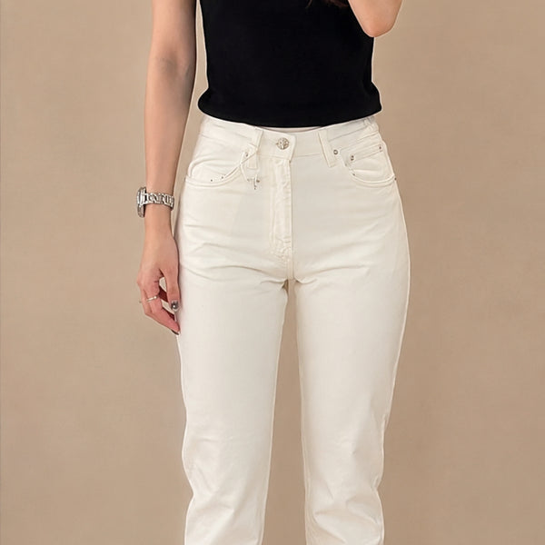 [BUNJANG] Off-White Twist Hem Denim Jeans / 토템 트위스트 심 데님 청바지 오프 화이트 222-232-748-110