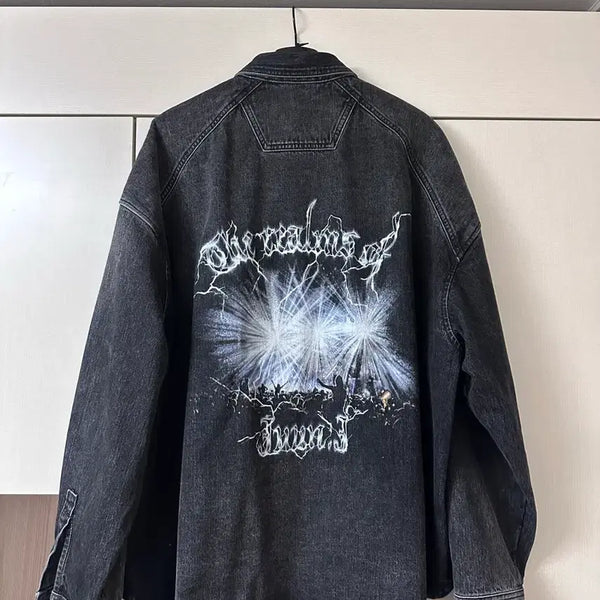 [BUNJANG] Juun.J ECCENTRIC FLASH Graphic Denim Shirt Black / [52] 준지 ECCENTRIC FLASH 그래픽 데님 셔츠 - 블랙