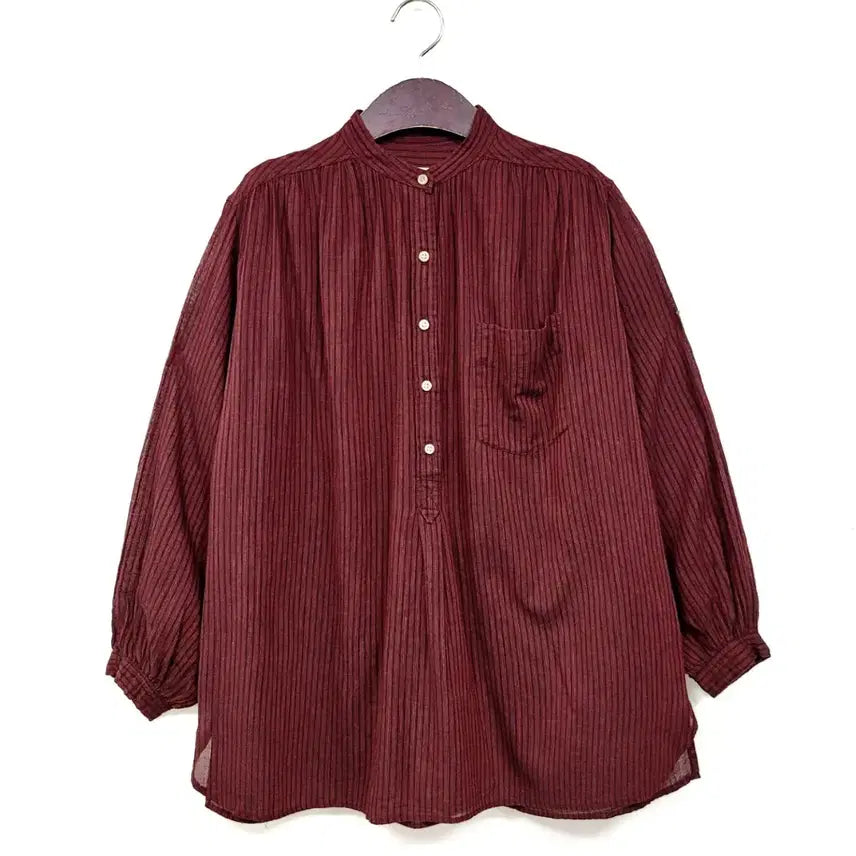 [BUNJANG] Isabel Marant Burgundy Striped Henry Neck Blouse / 이자벨마랑 버건디 헨리넥 스트라이프 블라우스 B113