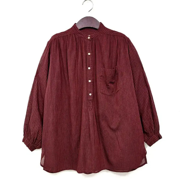 [BUNJANG] Isabel Marant Burgundy Striped Henry Neck Blouse / 이자벨마랑 버건디 헨리넥 스트라이프 블라우스 B113