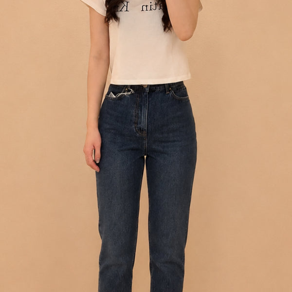 [BUNJANG] Totem Tapered Leg Denim Jeans Dark Blue / 토템 테이퍼드 레그 데님 청바지 다크 블루 223-231-741-404
