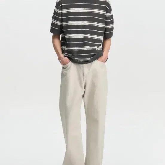[BUNJANG] Vellie Multi Stripe Short Sleeve Knit Top (Size 105) / 벨리에 멀티 스트라이프 숏 슬리브 니트 (105)
