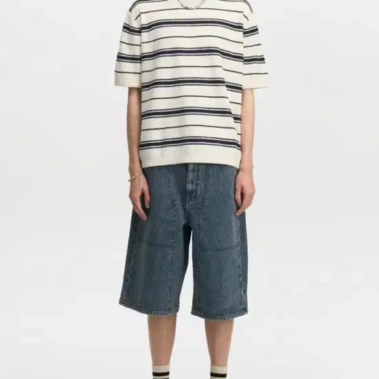 [BUNJANG] Bellier Striped Short Sleeve Knit Top / 벨리에 스트라이프 숏 슬리브 니트