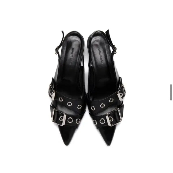 [BUNJANG] 32Degrees Buckle Slingback Heels Black / 쓰리투에이티 BUCKLE SLINGBACK HEELS BLACK 235