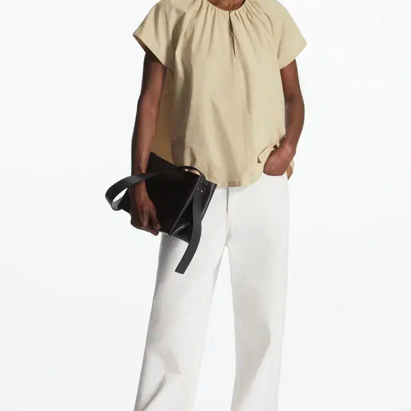 [BUNJANG] COS Gathered Cap Sleeve Blouse - Beige / COS코스 개더드 캡슬리브 바스락 블라우스 베이지 반팔소매코튼셔링핀턱여름
