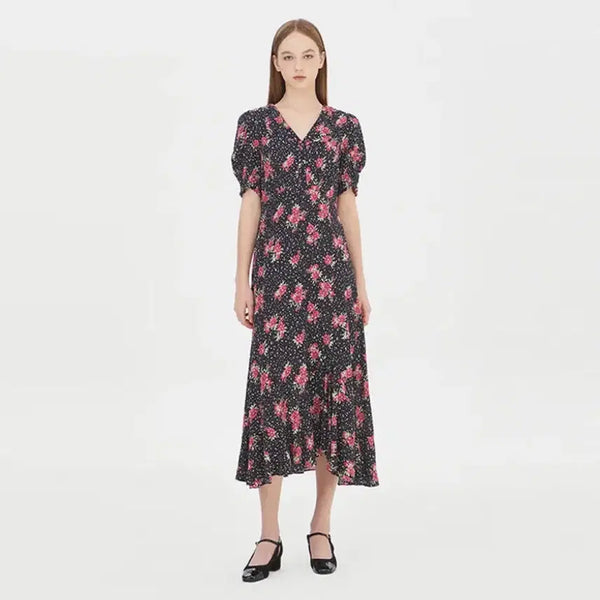 [BUNJANG] Sisley 100% Rayon Puff Sleeve Floral Long Dress / 시슬리 23년 인견100% 반팔 퍼프 원피스 롱 플로럴 여행룩