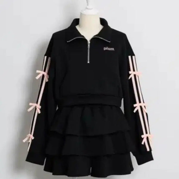 [BUNJANG] Fium Double Ribbon Jacket Frill Setup Jirei-kei / 피움 더블 리본 자켓 프릴 셋업 양산형 지뢰계