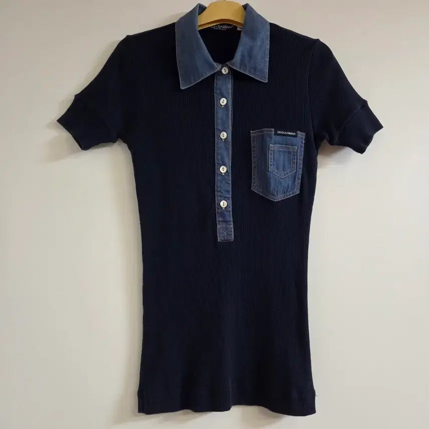 [BUNJANG] Dolce & Gabbana Y2K Ribbed Polo T-Shirt / D&G 돌체앤가바나 y2k 데님포인트 골지 폴로 반팔 카라티