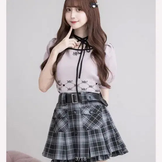 [BUNJANG] Pium Monochro Choker Short Sleeve Knit Pink / pium 모노쿠로 초커 핑크 반팔 니트