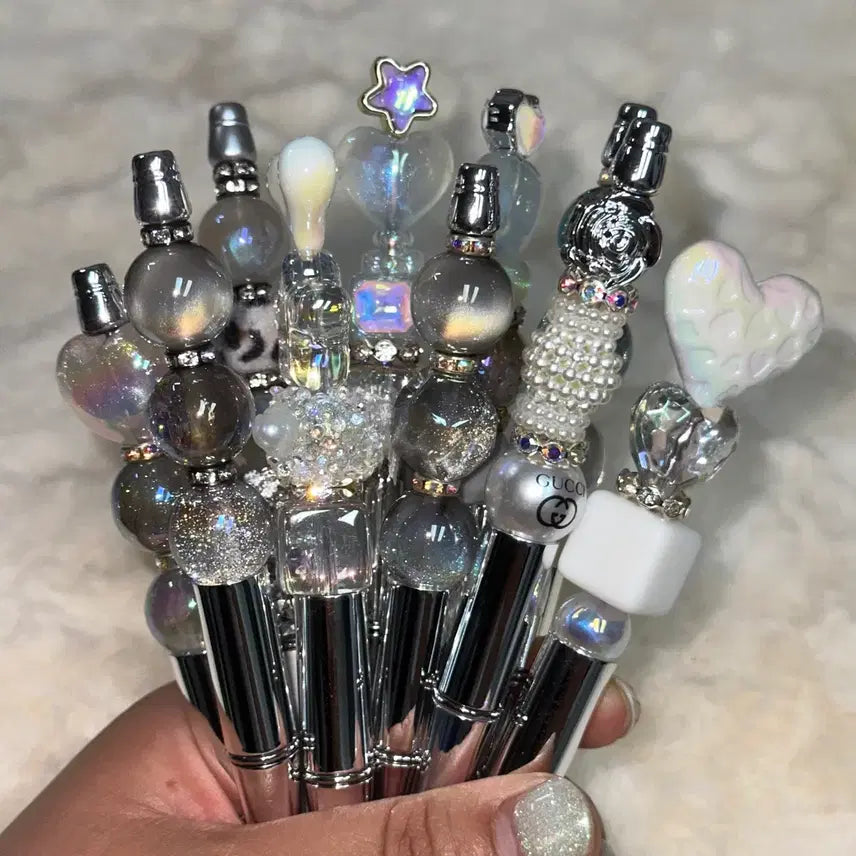 [BUNJANG] Beaded Ballpoint Pen Set (Silver) / 비즈볼펜 실버세트