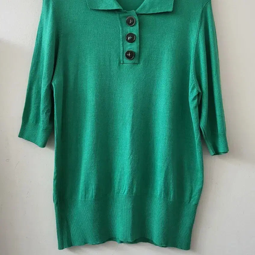 [BUNJANG] theAtG Green Collar Neck Short Sleeve Knit / theAtG 그린 카라넥 반팔 니트