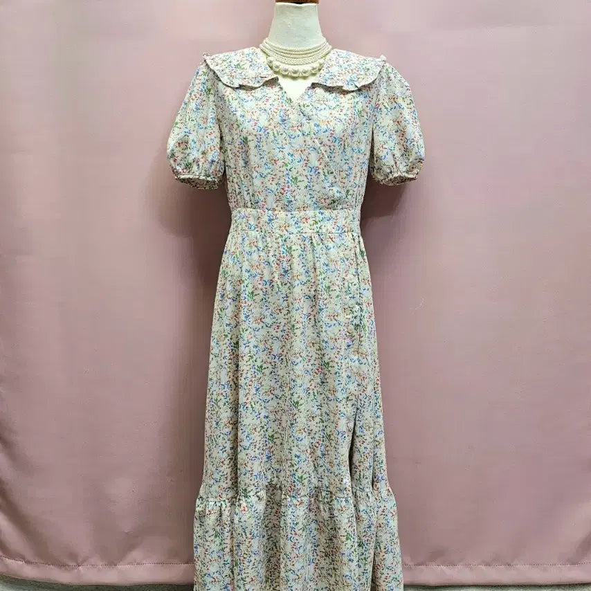 [BUNJANG] Plastic Island Floral Print Ruffle Big Collar Long Dress / 플라스틱아일랜드 잔꽃 프릴빅카라 롱원피스