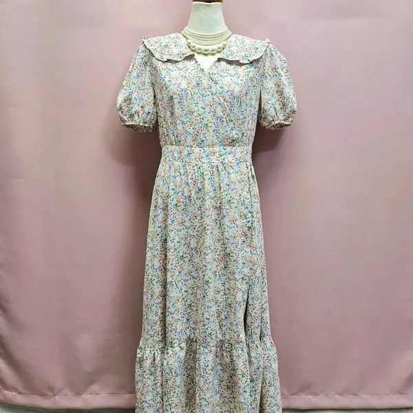 [BUNJANG] Plastic Island Floral Print Ruffle Big Collar Long Dress / 플라스틱아일랜드 잔꽃 프릴빅카라 롱원피스