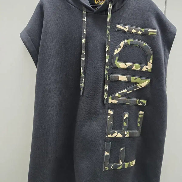 [BUNJANG] Fendi Black Camouflage Print Logo Sleeveless Hoodie / 펜디 FENDI 카모 반팔 후드티 블랙