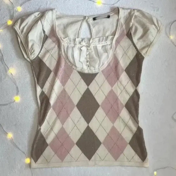 [BUNJANG] Ingni Argyle Layered Top / 오늘만 할인) ingni 잉그니 아가일 로걀탑 라떼갸루 리즈리사아가일