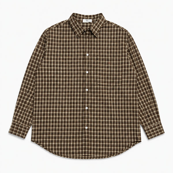 [BUNJANG] MN.L Brown Plaid Vintage Shirt - Size M / JPN 일본 빈티지 y2k 아메카지 시티보이 브라운 잔체크 셔츠 M
