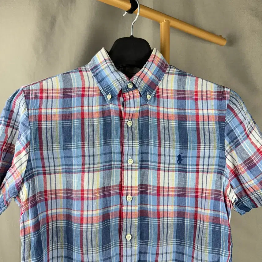 [BUNJANG] Polo Ralph Lauren 100% Linen Check Half Shirt S / S ) 폴로랄프로렌 100% 린넨 체크 하프 셔츠
