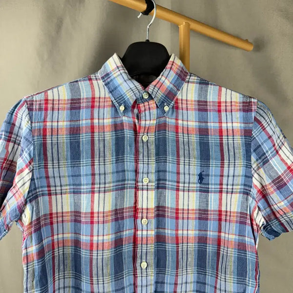 [BUNJANG] Polo Ralph Lauren 100% Linen Check Half Shirt S / S ) 폴로랄프로렌 100% 린넨 체크 하프 셔츠