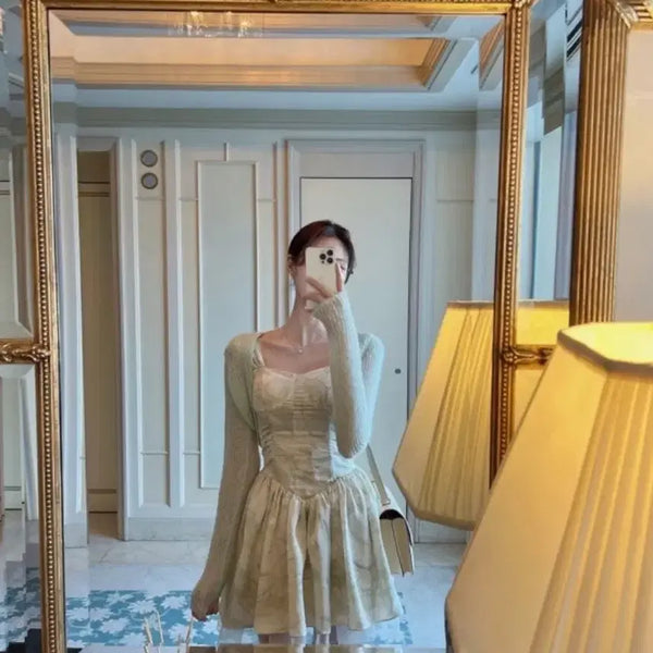 [BUNJANG] Labelle Blanc Prairie Wire Dress + Cardigan Set / 라벨르블랑 프레리와이어 드레스+가디건 세트
