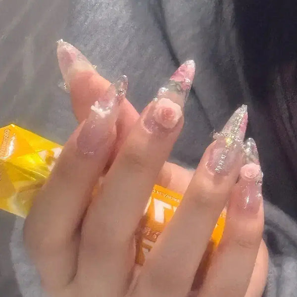 [BUNJANG] Handmade Rose Cross Magnetic Gel Nail Tips / 장미 십자가 자석젤 수제네일팁