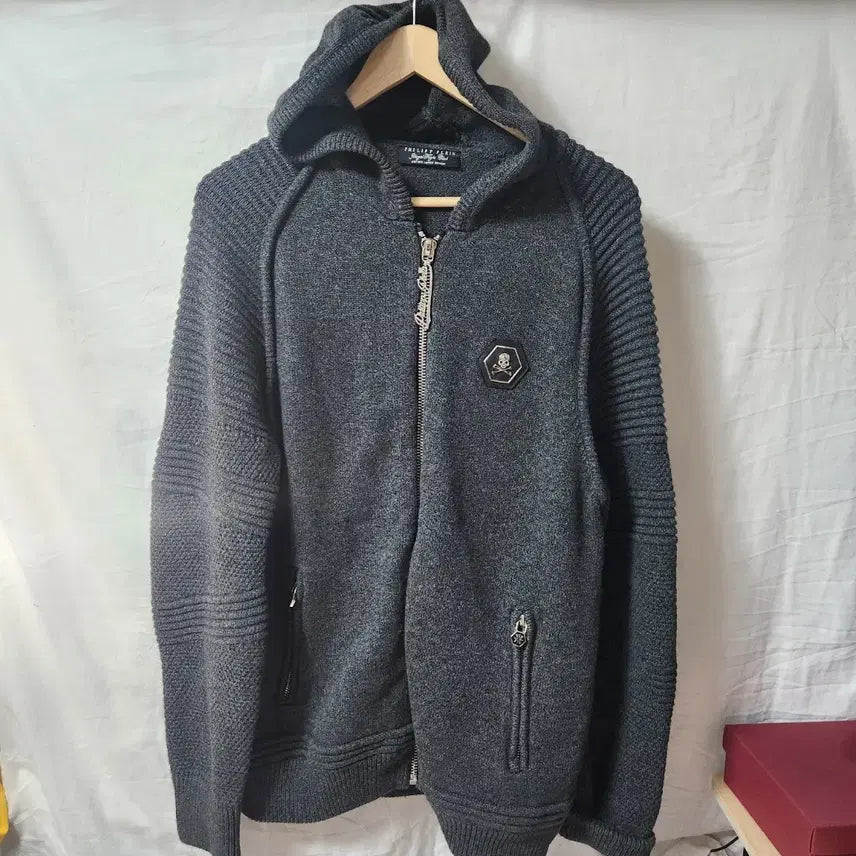 [BUNJANG] Philipp Plein Knit Hooded Zip-Up Grey XL / 필립플레인 니트 후드집업 그레이 XL