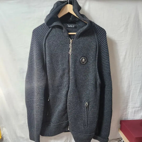 [BUNJANG] Philipp Plein Knit Hooded Zip-Up Grey XL / 필립플레인 니트 후드집업 그레이 XL