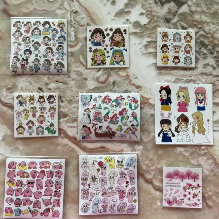 [BUNJANG] Character Printed Stickers (Peko-chan, Mermaid Princess, Kirby, Esther Bunny) / 캐릭터 인쇄스티커 인스 (페코짱, 인어공주, 커비, 에스더버니)