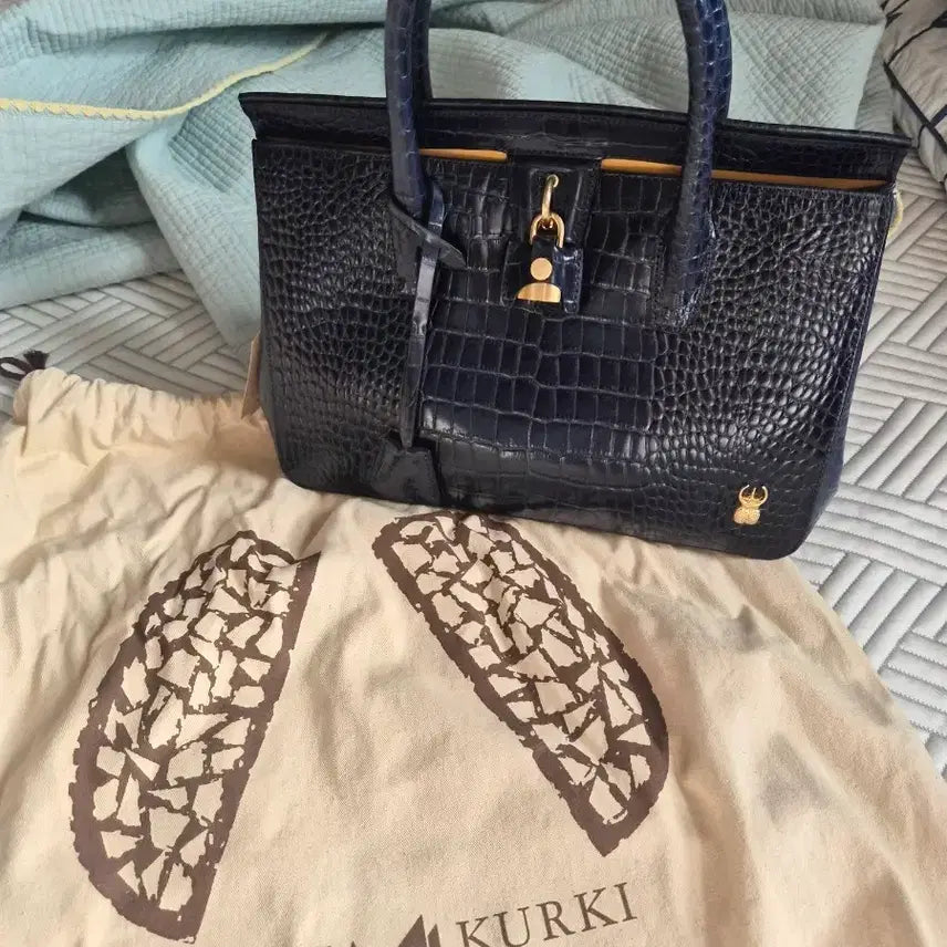 [BUNJANG] Maria Quorgi Navy Leather Tote Bag / 마리아 꾸르끼 네이비 가죽 토트백