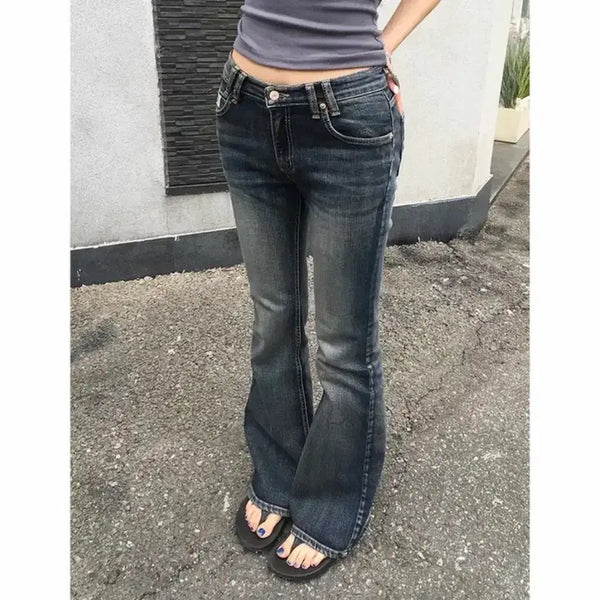 [BUNJANG] Low-Rise Washed Long Bootcut Denim Jeans / 극찬핏 세틴 로우라이즈 워싱 롱 부츠컷 데님 청바지 빈티지 에이블리