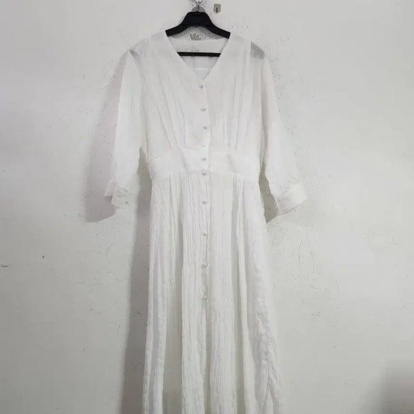 [BUNJANG] Blancve V-Neck Long Dress White / 블랑브 V넥 롱 원피스 화이트