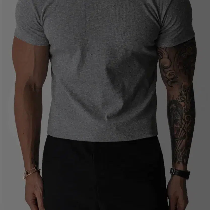 [BUNJANG] ikkei Dason Fine Ribbed Crop Short Sleeve T-Shirt / ikkei 데이슨 미세골지 크롭 반팔 티셔츠 (FREE)