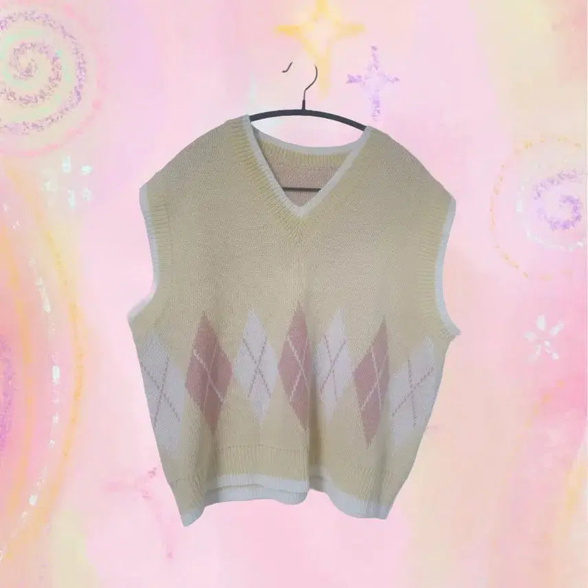 [BUNJANG] Baby Yellow Argyle Knit Vest / 베이비옐로우 아가일 니트 조끼 모리걸 아카데미 사와코 로걀