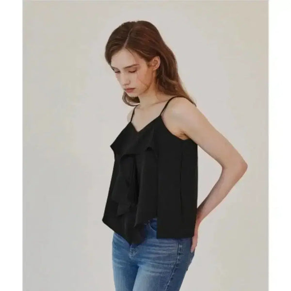 [BUNJANG] Black Frill Sleeveless Blouse / # 블랙 프릴 나시 블라우스