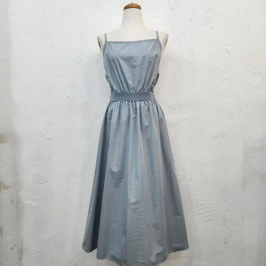 [BUNJANG] Blue Linen Strap Maxi Dress / 블루 린넨 끈 원피스 롱 스커트