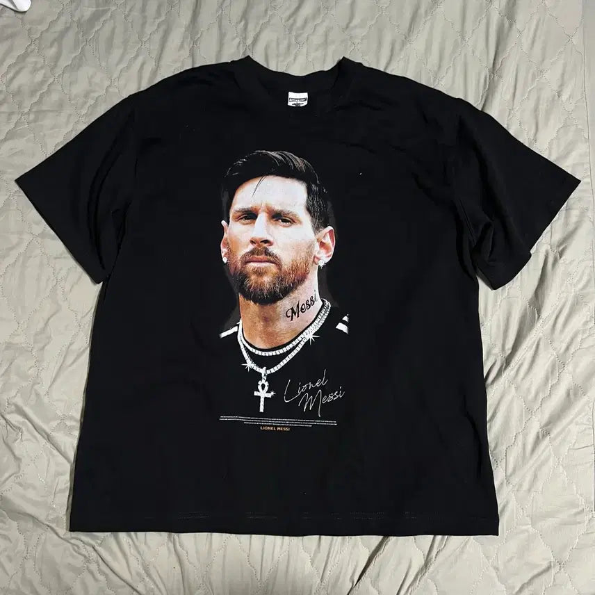 [BUNJANG] Lionel Messi Printing Short Sleeve T-Shirt - Black / 리오넬 메시 프린팅 반팔 L 빈티지 반팔티 블랙 검정 축구 레전드