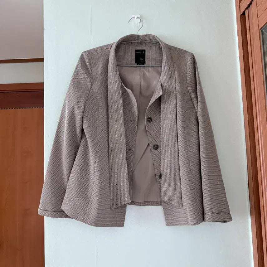 [BUNJANG] Vintage Tie Detail Checkered Jacket Mocha Brown / 빈티지 타이 잔체크 모카브라운 자켓