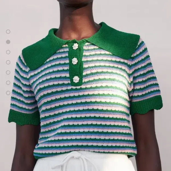 [BUNJANG] Zara Striped Wave Collar Knit / ZARA 자라 배색 스트라이프 물결 카라 니트