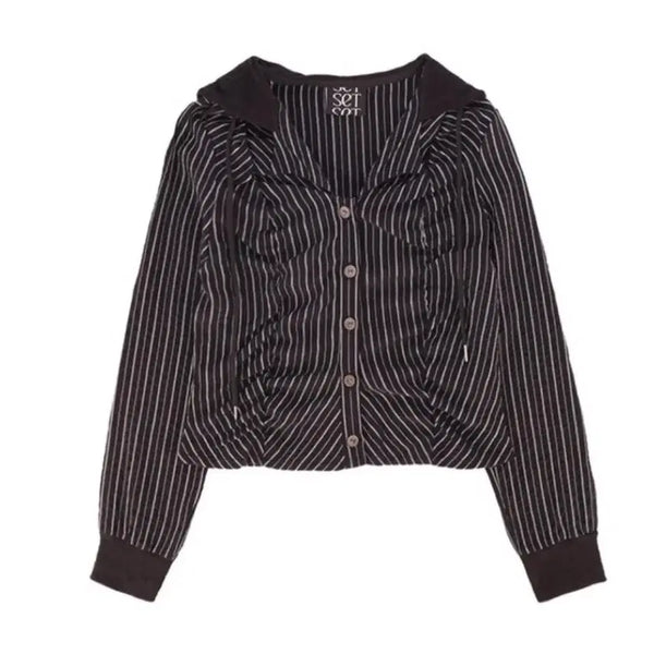 [BUNJANG] SETSETSET Striped Shirring Hooded Shirt (Black) / 쎄쎄쎄 STRIPED SHIRRING HOODED SHIRT (BLACK